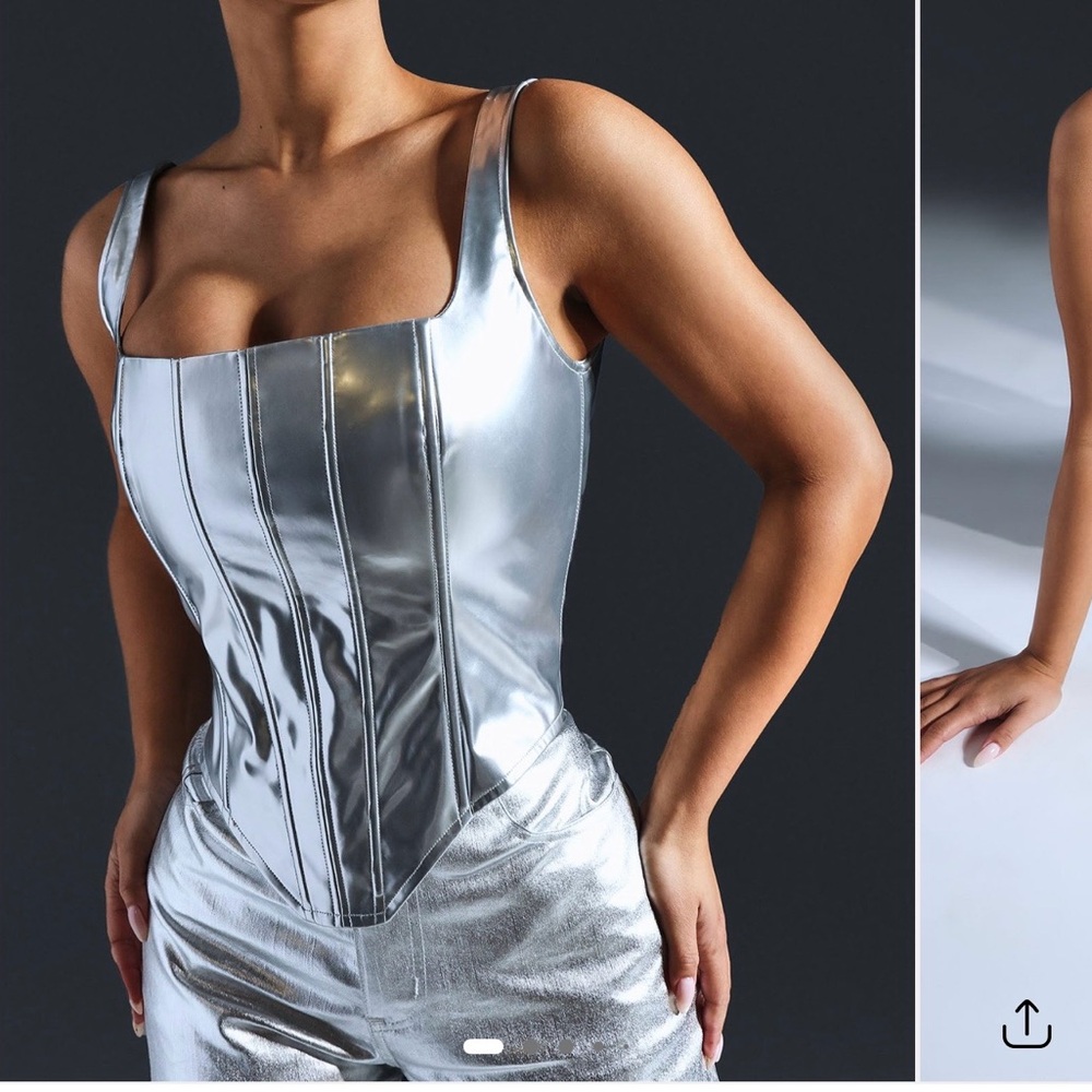 Fashion Nova Silver Metallic Bodysuit